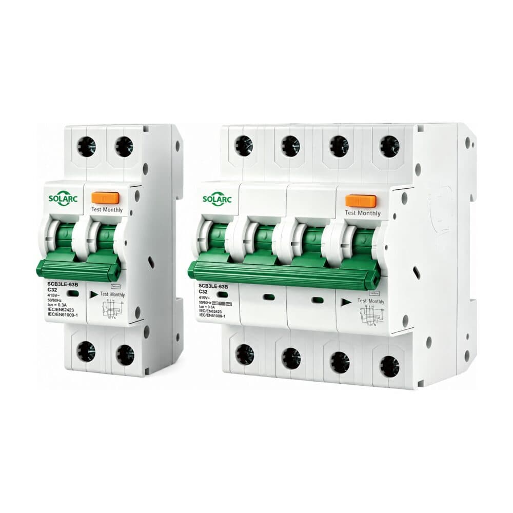 Diferenciales magnetotérmicos tipo B SOLARC SCB3LE-63B en 1P+N y 3P+N, C32, 300 mA